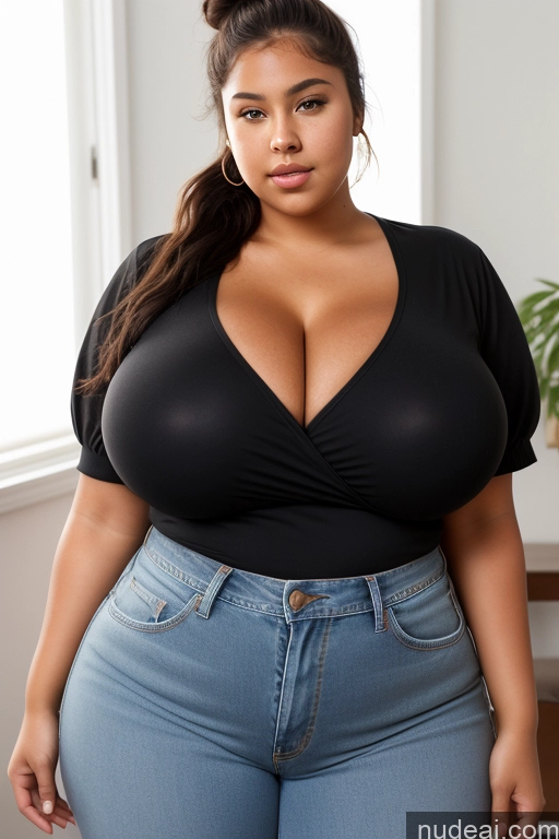 ai nude image of a woman in a black top and jeans posing for a picture pics of Woman Huge Boobs Perfect Boobs Beautiful Big Ass Thick Fat Big Hips Perfect Body Tanned Skin 18 Black Hair Hair Bun Czech Blouse Jeans