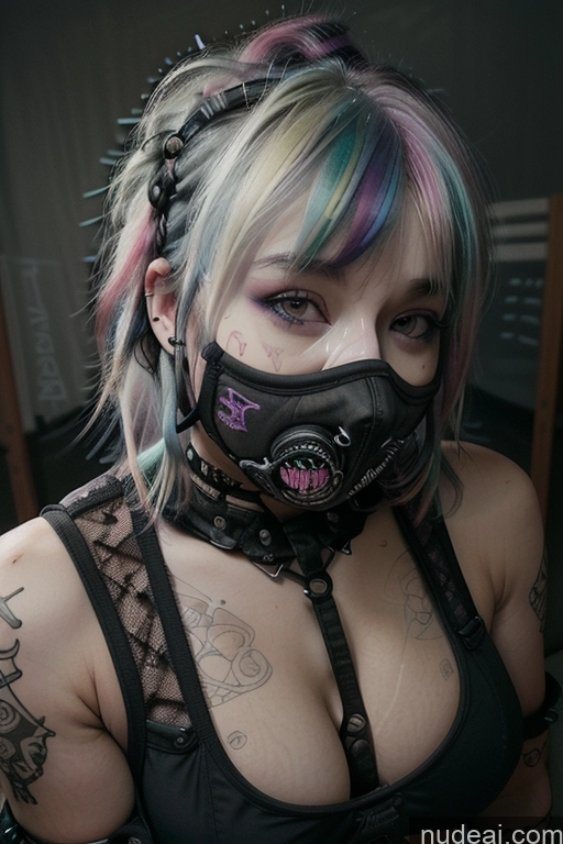 ai nude image of arafed woman with colorful hair and a mask on her face pics of Athlete Perfect Boobs Czech Rainbow Haired Girl Close-up View Busty Face Mask Spread_legs, Pussy, Split_legs Gothic Punk Girl