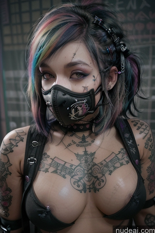 ai nude image of arafed woman with a mask and a harness on her face pics of Athlete Perfect Boobs Czech Rainbow Haired Girl Close-up View Busty Face Mask Spread_legs, Pussy, Split_legs Gothic Punk Girl Tattoos