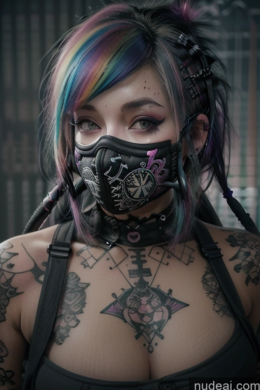 ai nude image of arafed woman with colorful hair and tattoos wearing a mask pics of Athlete Perfect Boobs Czech Rainbow Haired Girl Close-up View Busty Face Mask Spread_legs, Pussy, Split_legs Gothic Punk Girl Tattoos