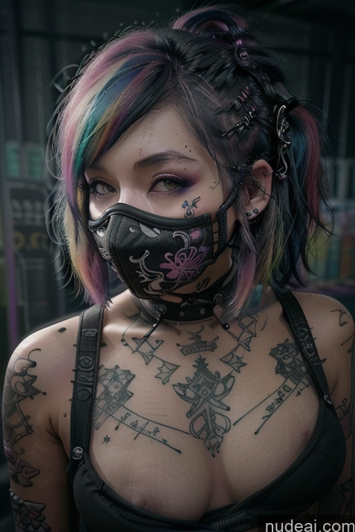 ai nude image of arafed woman with tattoos and a mask on her face pics of Athlete Perfect Boobs Czech Rainbow Haired Girl Close-up View Busty Face Mask Spread_legs, Pussy, Split_legs Gothic Punk Girl Tattoos