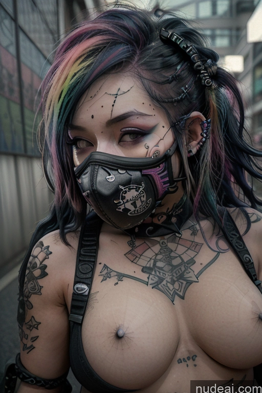 ai nude image of arafed woman with a mask and tattoos on her face pics of Athlete Perfect Boobs Czech Rainbow Haired Girl Busty Face Mask Gothic Punk Girl Tattoos Front View Spread_legs, Pussy, Split_legs