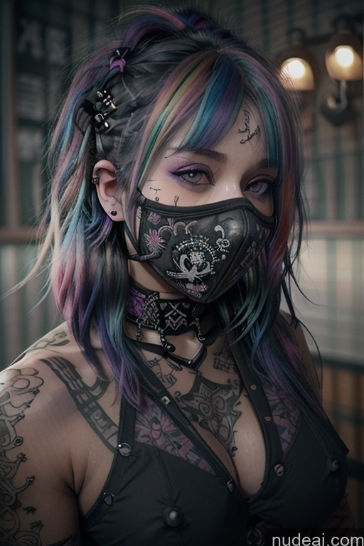 ai nude image of arafed woman with colorful hair and a mask on pics of Athlete Czech Rainbow Haired Girl Busty Face Mask Gothic Punk Girl Tattoos Spread_legs, Pussy, Split_legs Perfect Boobs Close-up View