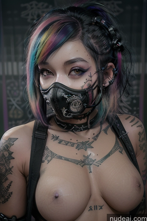 ai nude image of arafed woman with colorful hair and a mask on her face pics of Athlete Czech Rainbow Haired Girl Busty Face Mask Gothic Punk Girl Tattoos Spread_legs, Pussy, Split_legs Perfect Boobs Close-up View