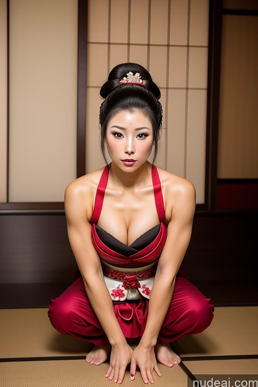 ai nude image of araffe asian woman in a red dress sitting on the floor pics of Beautiful Skinny 40s Sexy Face Seductive Brunette Squatting Hair Bun Geisha