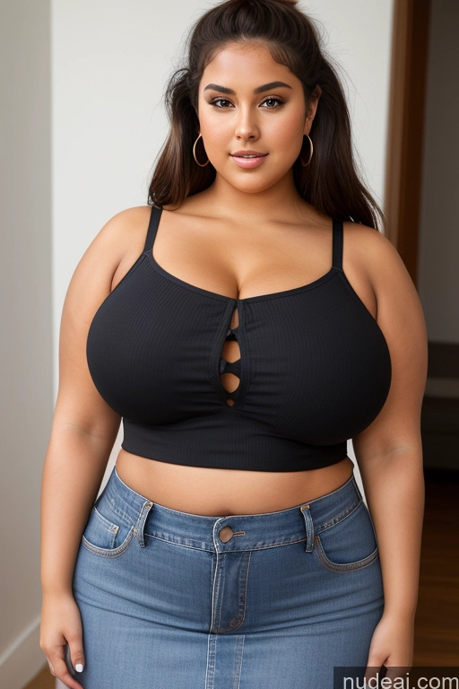 ai nude image of arafed woman in a black top and jeans posing for a picture pics of Woman Busty Perfect Boobs Beautiful Big Ass Thick Fat Big Hips Perfect Body Tanned Skin 18 Black Hair Hair Bun Czech Crop Top Blouse Jeans Long Skirt