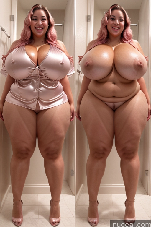 ai nude image of araffe woman with pink hair and big breasts posing in a bathroom pics of Woman Busty Beautiful Lipstick Big Ass Thick Chubby Happy Long Hair Pink Hair Oiled Body Egyptian Bathroom Nude Satin Huge Boobs 30s Onoff Blouse