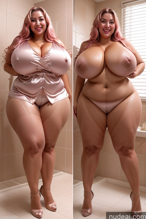 ai nude image of araffe woman in a pink bikini posing in a bathroom pics of Woman Busty Beautiful Lipstick Big Ass Thick Chubby Happy Long Hair Pink Hair Oiled Body Egyptian Bathroom Nude Satin Huge Boobs 30s Onoff Blouse