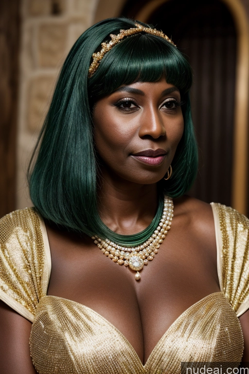 ai nude image of there is a woman with green hair wearing a gold dress pics of Dress Diamond Jewelry Gold Jewelry Pearl Jewelry Huge Boobs Medieval Dark Skin Green Hair 50s