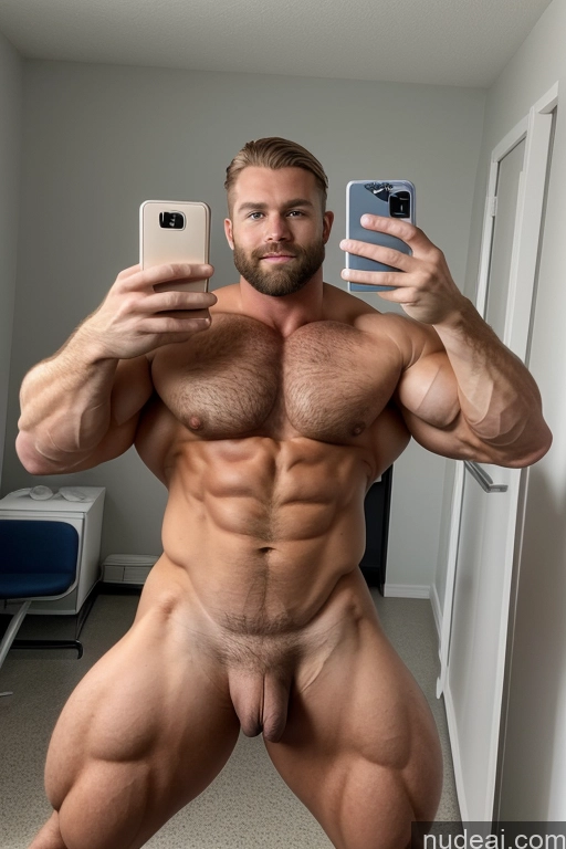 ai nude image of arafed man taking a selfie in a mirror with a cell phone pics of Bodybuilder Several Hairy Women Pubic Hair Muscular 20s Scandinavian Hospital Mirror Selfie Huge Boobs