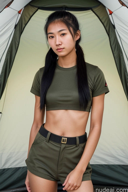 related ai porn images free for Woman One Skinny 18 Asian Film Photo Black Hair Ponytail Military Tent Front View