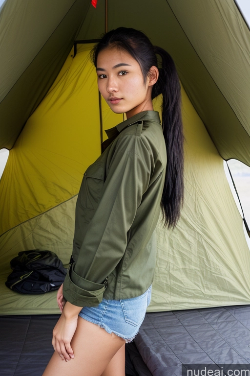 related ai porn images free for Woman One Skinny 18 Asian Film Photo Black Hair Ponytail Military Tent Front View Beautiful