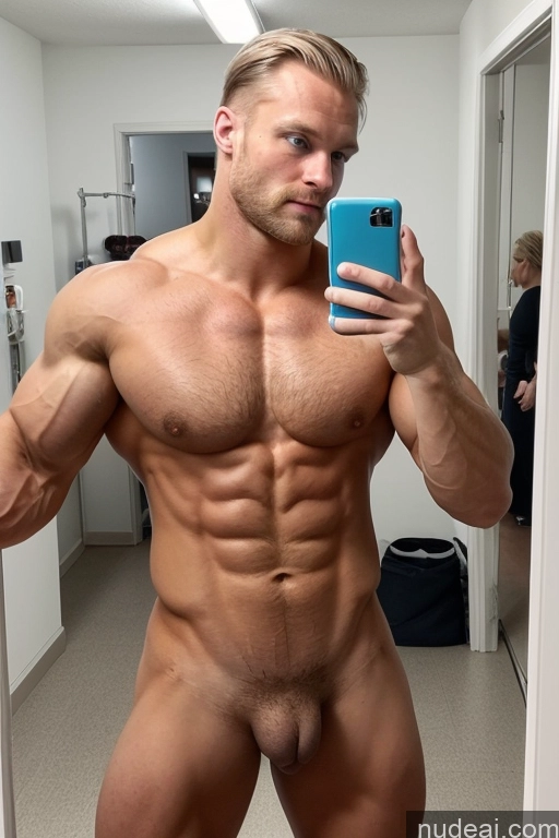 ai nude image of arafed man taking a selfie in a mirror with a cell phone pics of Hairy Women Pubic Hair Skinny Muscular Bodybuilder Scandinavian Perfect Boobs Several Hospital Mirror Selfie