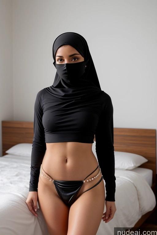 ai nude image of arafed woman in a black top and a black hijab pics of Woman Small Tits Small Ass Skinny 18 Black Hair Long Hair Bedroom Niqab Pearl Jewelry Mini Skirt Topless