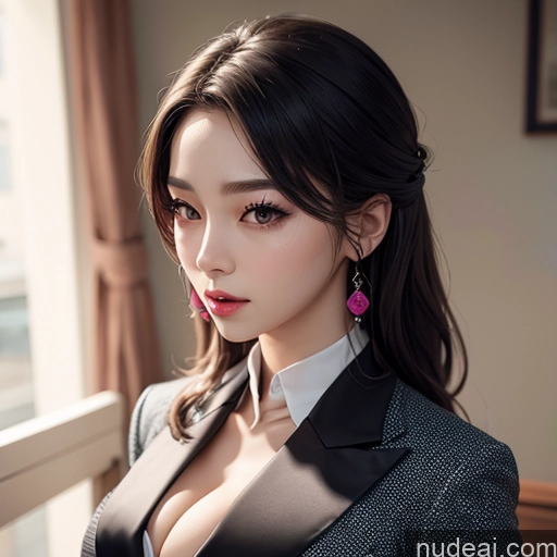 ai nude image of there is a woman in a suit posing for a picture pics of Korean Perfect Boobs Suit