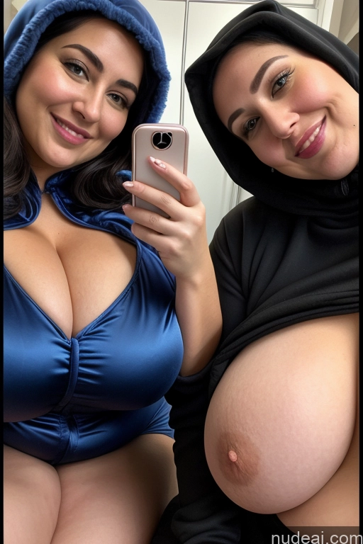 related ai porn images free for Woman Busty Thick Chubby Fat 30s Happy Jewish Onesie Gloves Satin Jewelry Close-up View Beautiful Huge Boobs Blue Hair Cleavage Two Mirror Selfie