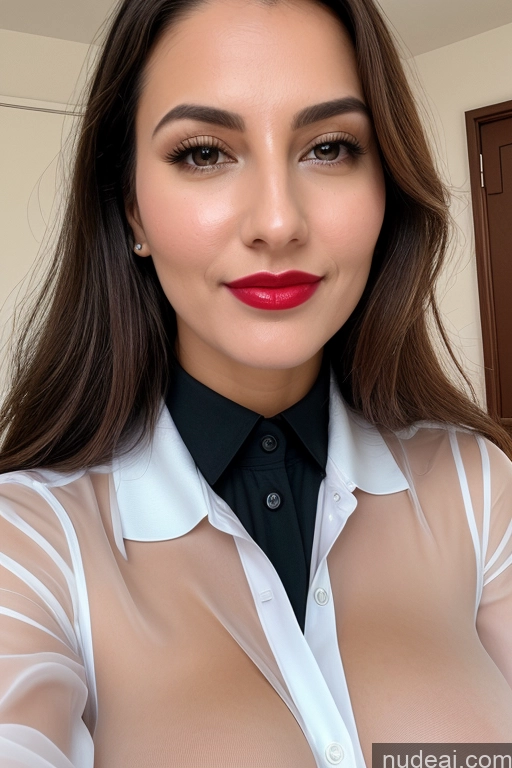 ai nude image of there is a woman with a black shirt and red lipstick pics of Sorority Busty Perfect Boobs Beautiful Lipstick Perfect Body Pubic Hair Oiled Body Seductive Close-up View Cumshot Blouse Panties Polo Professor Secretary Stylish Transparent