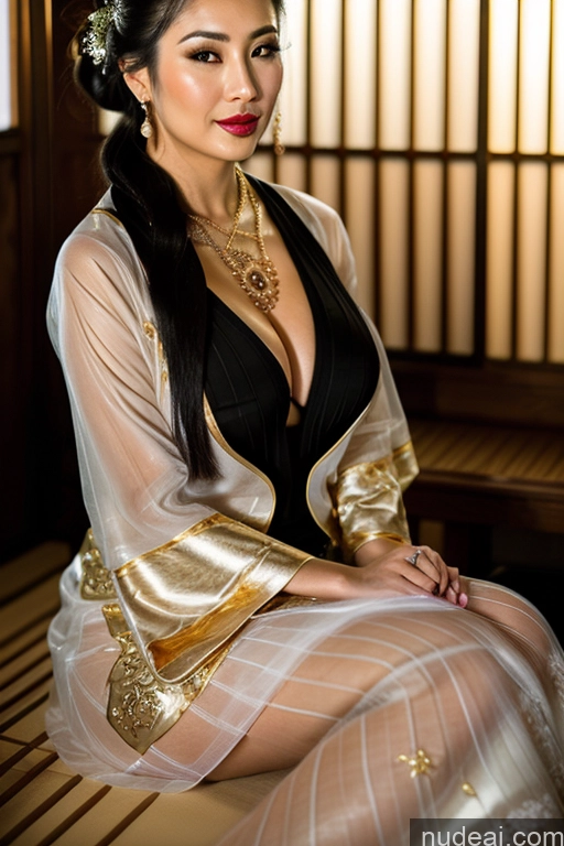 Busty Perfect Boobs Oiled Body Lipstick Black Hair Hair Bun Japanese Onsen Chinese Traditional Clothing: Qing Nv Zhuang Pearl Jewelry Gold Jewelry Stockings Thigh Socks Wedding Beautiful Bright Lighting Sexy Face Transparent