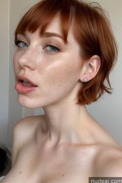 ai nude image of there is a woman with red hair and a white shirt pics of Busty Skinny Fairer Skin 18 Ahegao Ginger Short Hair Irish Skin Detail (beta) Front View Cumshot Nude