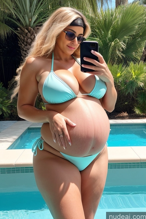 ai nude image of pregnant woman in a blue bikini taking a selfie by a pool pics of Huge Boobs Beautiful Big Ass Big Hips Perfect Body Blonde Long Hair Spanish Niqab Milf Pregnant 40s Seductive Mirror Selfie Front View Bright Lighting Microkini Sleeping Pool