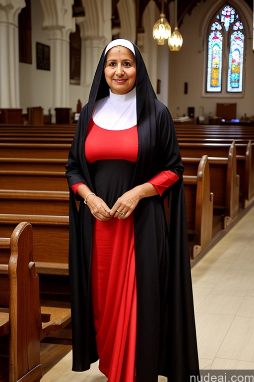 ai nude image of arafed nun in a red and black dress standing in a church pics of Milf Busty 50s Small Ass Indian Church Salwar Nun