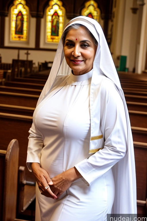 ai nude image of arafed woman in a white robe and a white veil stands in a church pics of Milf 50s Indian Church Salwar Nun Busty Cleavage Detailed Small Ass