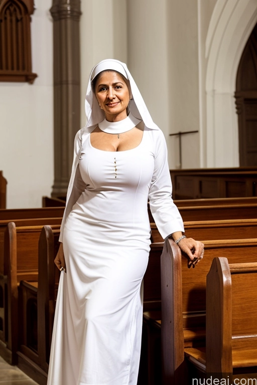 ai nude image of arafed woman in a white dress and a nun in a church pics of Milf 50s Indian Church Salwar Nun Busty Cleavage Detailed Small Ass