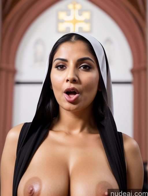 ai nude image of arafed woman with a nun's head covering her face and a nun's hat pics of Busty Shocked Indian Skin Detail (beta) Church Blowjob Nun Salwar Topless Detailed Close-up View 60s