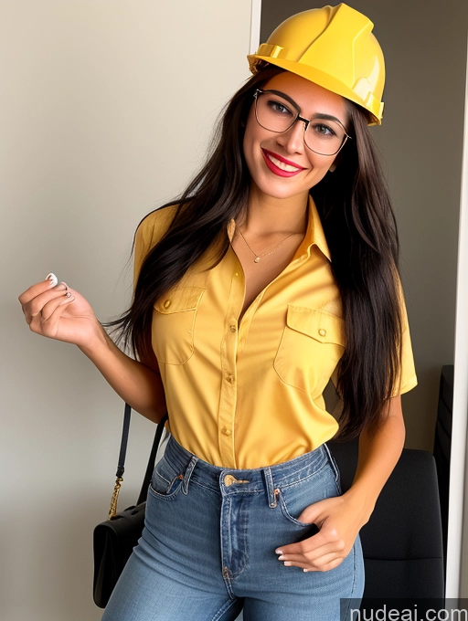 ai nude image of arafed woman in a hard hat and glasses posing for a picture pics of 18 Happy Small Tits Lipstick Small Ass Pubic Hair Fairer Skin Tanned Skin Glasses Perfect Body Front View Long Hair Black Hair Working Out Jeans Blouse Office Construction Worker Secretary Casual Long Legs Tall High Heels