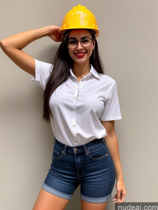 ai nude image of arafed woman in a hard hat and shorts posing for a picture pics of 18 Happy Small Tits Lipstick Small Ass Pubic Hair Fairer Skin Tanned Skin Glasses Perfect Body Front View Long Hair Black Hair Working Out Jeans Blouse Office Construction Worker Secretary Casual Long Legs Tall High Heels