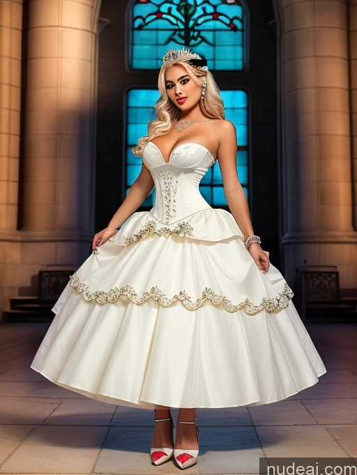 ai nude image of arafed woman in a white dress and red shoes posing for a picture pics of Bimbo FairArguementBut Perfect Boobs Beautiful Lipstick Big Hips 20s Crisp Anime Church Victorian Haute Couture | Ball Gown Regal Jewelry Detailed Low Heel Pumps Wedding