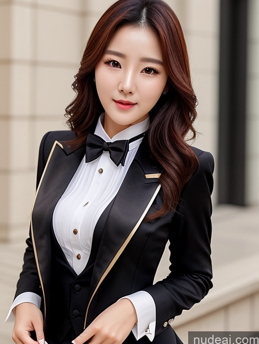 ai nude image of woman in a black suit and white shirt posing for a picture pics of Korean Perfect Boobs Tailcoat