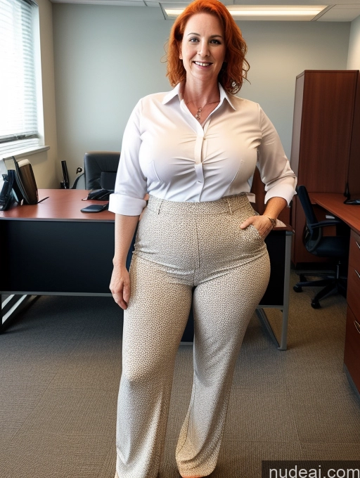 ai nude image of there is a woman standing in an office wearing a white shirt and pants pics of Big Hips Office Milf Skinny Huge Boobs Irish Harem Pants Shirt