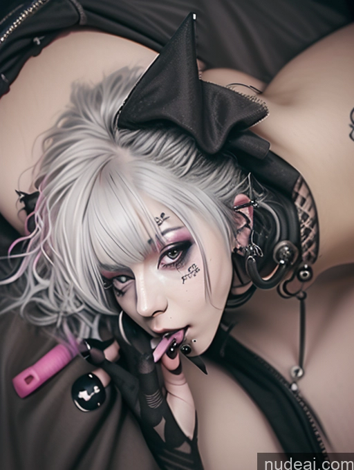 ai nude image of blond haired woman with black and white makeup and piercings pics of Perfect Boobs Busty French Messy Big Ass Pink Hair Close-up View Gothic Punk Girl Licking My Dick Piercing Tongue