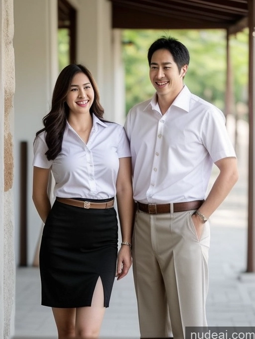 ai nude image of a man and woman standing next to each other in a building pics of Busty Perfect Boobs Korean Fairer Skin Pubic Hair Woman + Man Close Up Vaginal + Creampie Thai University Uniform V2