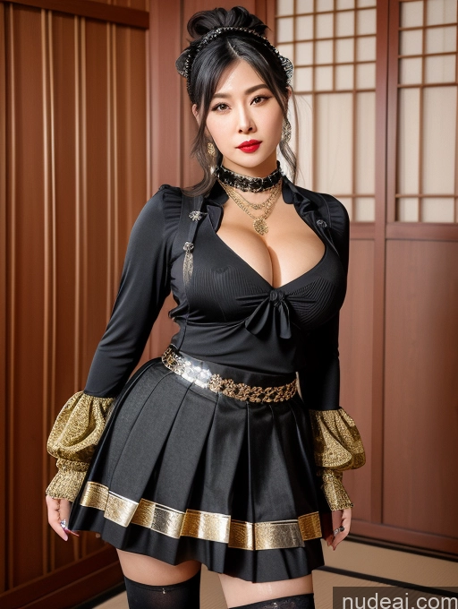 ai nude image of there is a woman in a black dress and gold belt pics of Busty Perfect Boobs Oiled Body Black Hair Japanese Onsen Diamond Jewelry Gold Jewelry Jewelry Pearl Jewelry Mini Skirt Hair Bun Shirt Traditional Thigh Socks Gloves 40s Sexy Face Teacher Better Leggins - Goth Transparent