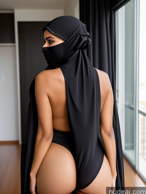 ai nude image of araffe wearing a black hijab and a black scarf pics of Hair Bun Bending Over Back View Big Ass Niqab