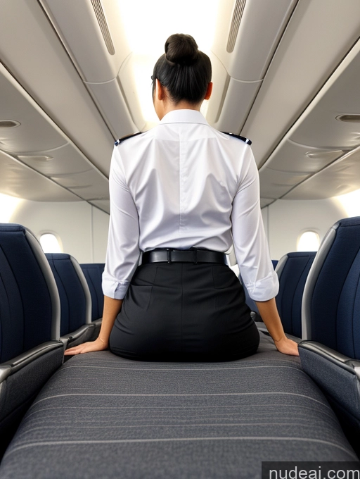 ai nude image of arafed woman sitting on a seat in an airplane pics of Hair Bun Flight Attendant Back View Big Ass On Back Black Hair