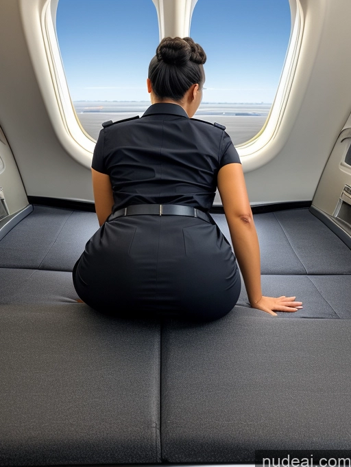 ai nude image of woman sitting on a seat in an airplane looking out the window pics of Hair Bun Flight Attendant Back View Big Ass On Back Black Hair