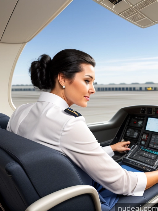 ai nude image of woman in uniform sitting in a plane with a laptop pics of Hair Bun Flight Attendant Back View Big Ass On Back Black Hair