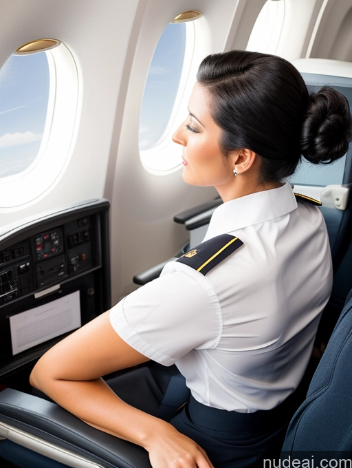 ai nude image of arafed woman in uniform sitting in a seat on an airplane pics of Hair Bun Flight Attendant Back View Big Ass On Back Black Hair