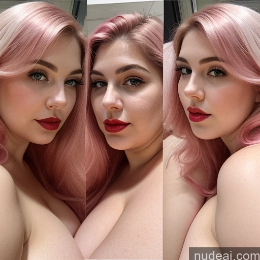 ai nude image of there are two pictures of a woman with pink hair and a pink wig pics of Huge Boobs Chubby Big Hips Big Ass Fairer Skin 18 Pink Hair Long Hair Persian Lipstick