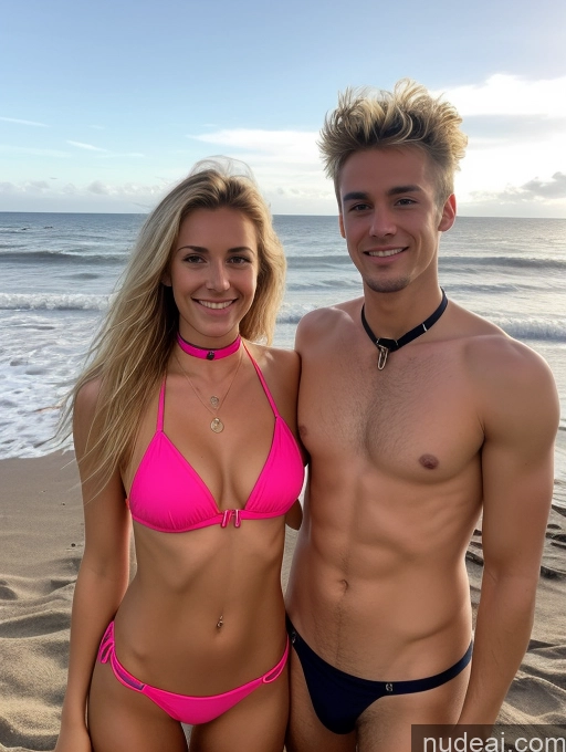 ai nude image of blond haired man and woman in bikinis standing on the beach pics of Woman + Man Small Tits Small Ass Skinny Perfect Boobs Blonde Messy Beach Bikini Choker Dutch 18