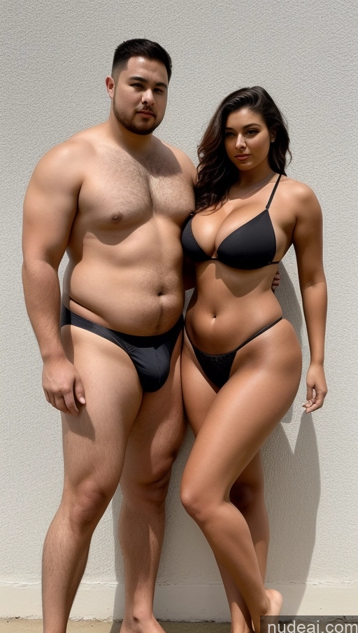 ai nude image of arafed man and woman in black bikinis posing for a picture pics of Woman + Man Perfect Boobs Beautiful Big Ass Thick Big Hips Perfect Body Thong Serious 20s