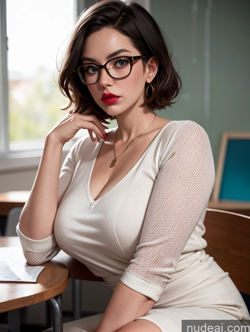 related ai porn images free for Teacher Dress Milf Chubby Glasses Lipstick Serious Bobcut