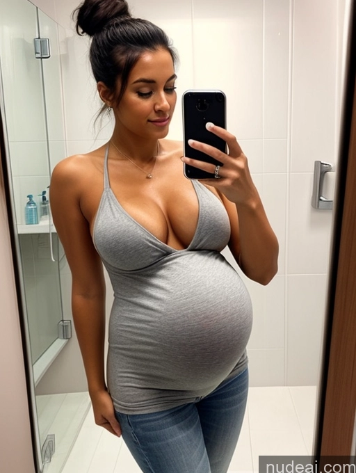 related ai porn images free for Woman One Perfect Boobs Perfect Body Pubic Hair Tanned Skin 18 Black Hair Hair Bun Stylish Detailed Spanish Pregnant Bathroom Front View Mirror Selfie