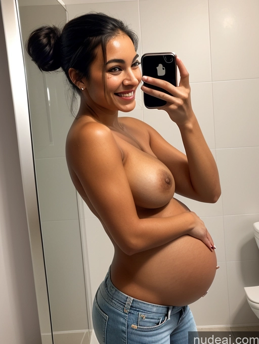 related ai porn images free for Woman One Perfect Boobs Perfect Body Pubic Hair Tanned Skin 18 Black Hair Hair Bun Stylish Detailed Spanish Pregnant Bathroom Front View Mirror Selfie Happy