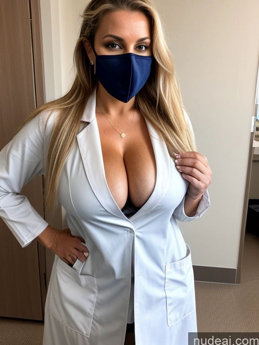 ai nude image of arafed woman in a lab coat and mask posing for a picture pics of Milf Busty Perfect Boobs Beautiful Big Ass Perfect Body Pubic Hair Blonde Ponytail Hospital Doctor Face Mask Lab Coat Cleavage Create An Open Vagina