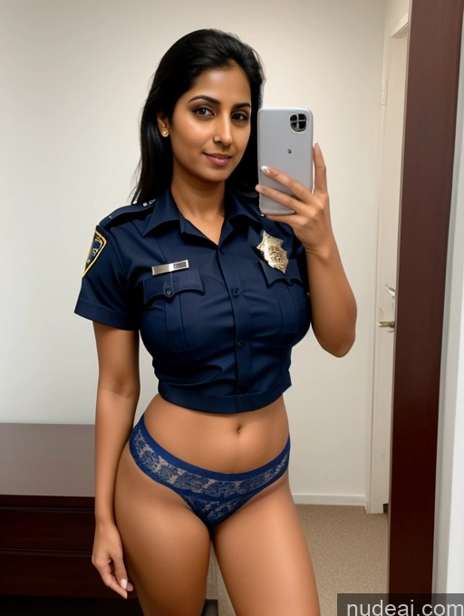 ai nude image of araffe in a police uniform taking a selfie in a mirror pics of One 30s Indian Front View Model Perfect Boobs Police Partially Nude