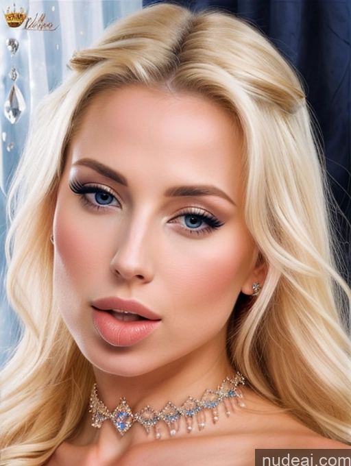 ai nude image of a close up of a woman with a necklace and earrings pics of Elemental Series - Ice Seductive Regal Kisses Blonde